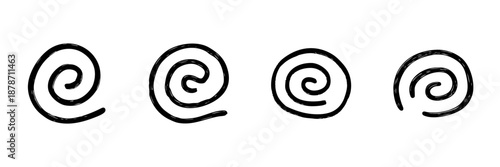 Spiral Line Icon Set In Doodle Style. Abstract Swirl, Creativity, And Movement Representation Outline Sketch Collection. Hand Drawn Isolated Vector Illustration