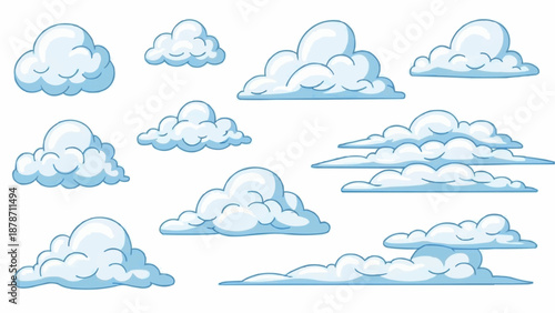 a collection of various cartoon style clouds in different shapes and sizes are shown high quality professional
