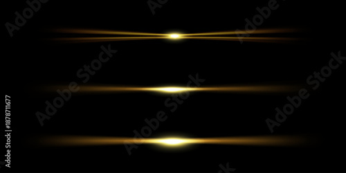 Light from car headlights . Yellow glowing stripes. Abstract vector illustration isolated on a black background.