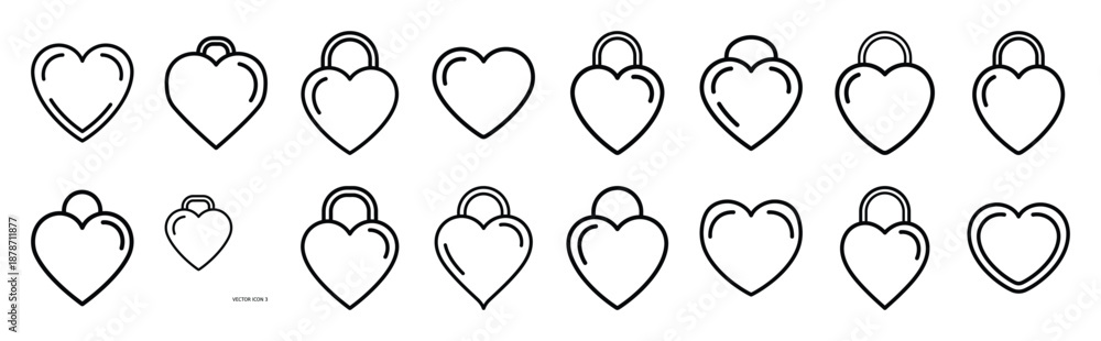 Φωτογραφία valentines day heart shaped locket line art icon set