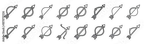 valentines day love arrow quiver line art icon set. Simple outline collection for valentines day.