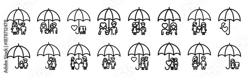valentines day love couple umbrella line art icon set. Simple outline collection for valentines day.