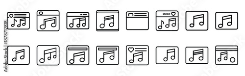 valentines day love music playlist line art icon set. Simple outline collection for valentines day.