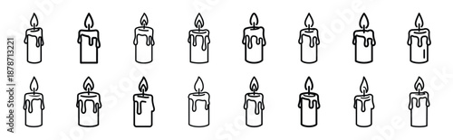 valentines day romantic candle light line art icon set. Simple outline collection for valentines day.