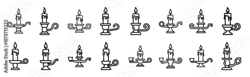 valentines day romantic candle holder line art icon set. Simple outline collection for valentines day.