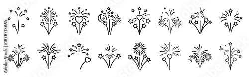 valentines day romantic love fireworks line art icon set. Simple outline collection for valentines day.