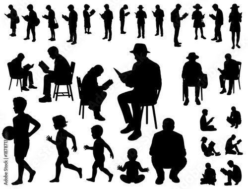 A collection of black silhouette people