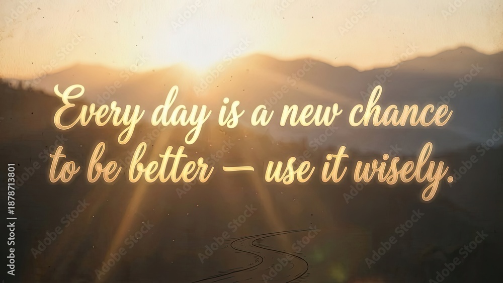 Fototapeta premium Inspirational sunrise over mountains with a motivational quote about new opportunities