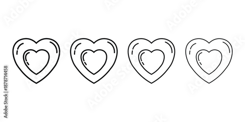 A simple line drawing of four hearts on a white background