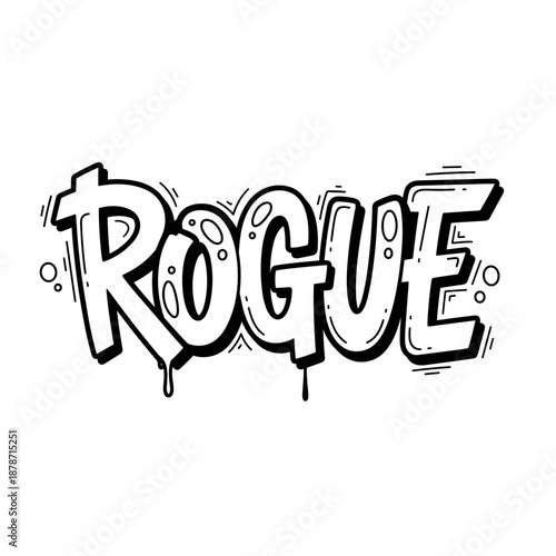 Rogue Graffiti Style Word Art Black and White Outline Design.