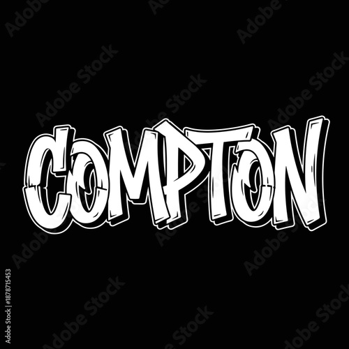Compton graffiti style text on black background.