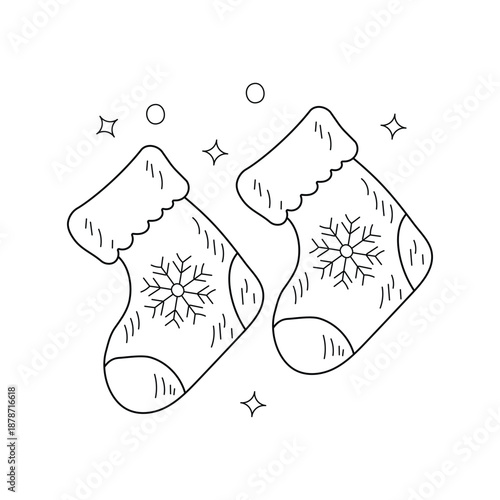 Christmas Sock doodle icon with white background vector stock illustration
