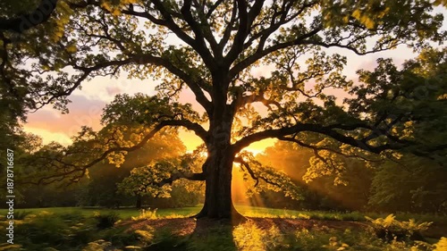 Wallpaper Mural Majestic Tree Silhouette at Sunset - A Serene Nature Landscape. Torontodigital.ca