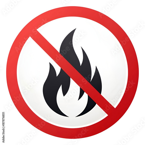 Flame icon crossed by red prohibition sign, no fire allowed.