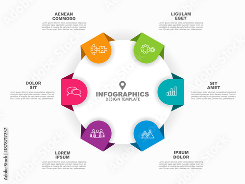 Circular infographic with segments and icons, ideal for business, analytics, teamwork, and visual presentations. Vector illustration.