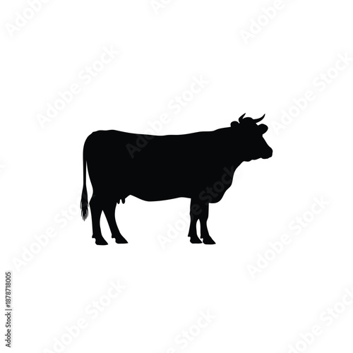 Black Silhouette of a Cow Standing Isolated on White Background