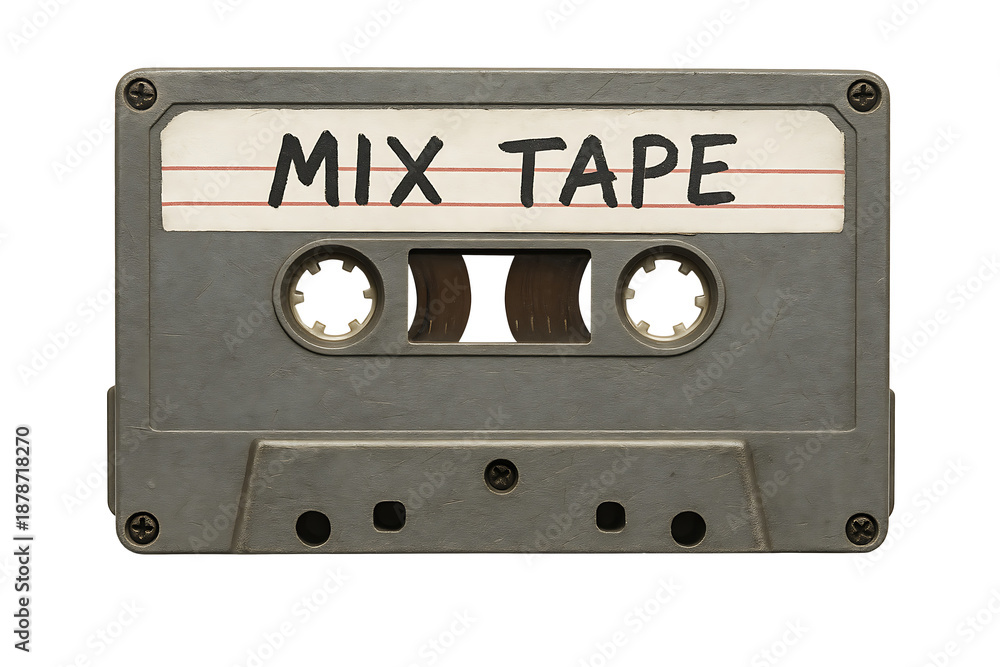 Fototapeta premium Retro audio cassette recording media isolated on transparent background