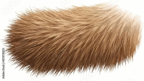 A close up view of a fluffy textured golden brown fur cluster isolated on a plain white background
