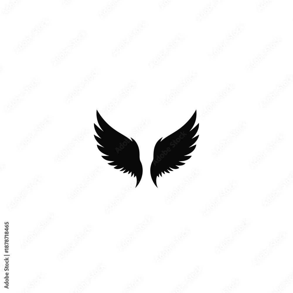 Obraz premium Black Silhouette of Spread Wings Isolated on White Background