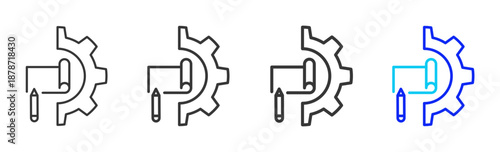 Product Design icon set collection creative outline style for product lifecycle management with multiple thickness variations suitable for digital branding and UI design