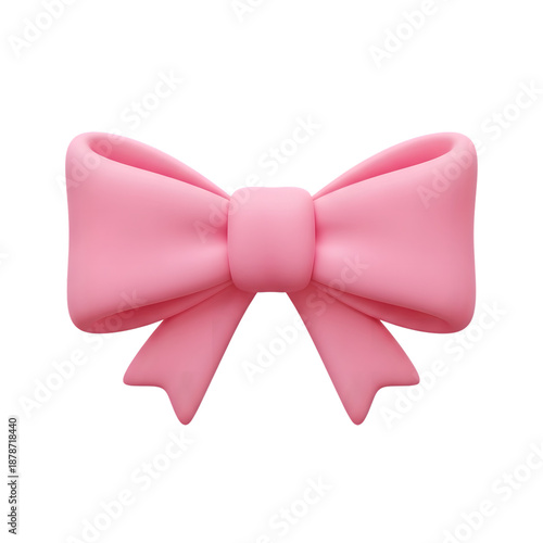 3D rendered illustration of a cute pink bow, isolated on a white background, perfect for decorative elements and design projects.