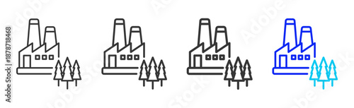 Eco Factory icon set collection creative outline style for product lifecycle management with multiple thickness variations suitable for digital branding and UI design