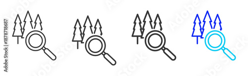 Eco Search icon set collection creative outline style for product lifecycle management with multiple thickness variations suitable for digital branding and UI design