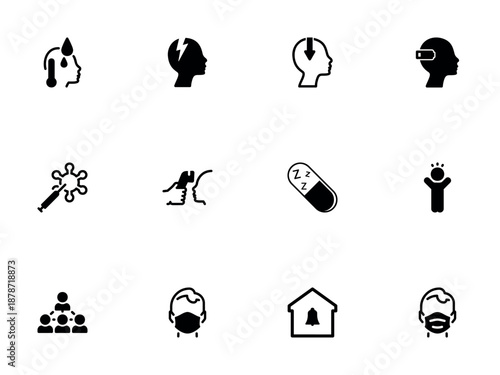 Collection of Solid Black Symbols Depicting Health and Illness