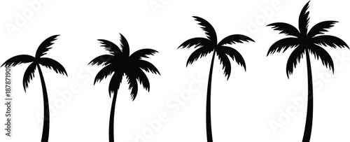 Collection of black palm tree silhouettes simple vector illustrations for tropical themes isolated on white background