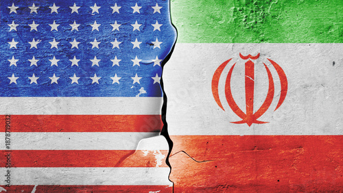 flag of the United States of America and the flag of Iran on the wall