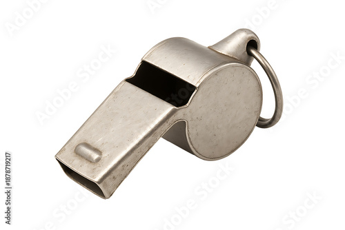 Silver metal whistle isolated on transparent background