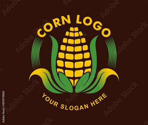 Corn logo label illustration vector design cartoon flat style agriculture logo