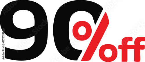 Bold 90 off discount graphic red and black percentage sign with text for sale promotion isolated 
