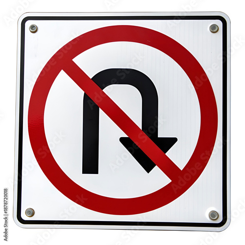 Black U-turn arrow crossed with red circle slash, no U-turn allowed.