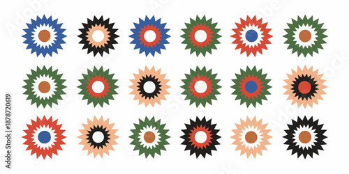 colorful flower designs with various petals and centers on white background