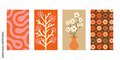 Vintage floral patterns and designs in orange hues
