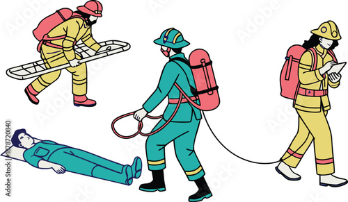 Firefighters in action rescuing a person in emergency situation