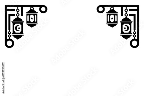 Islamic Lantern Corner Silhouette Vector – Ramadan Eid Decorative Border with Crescent Moon & Stars