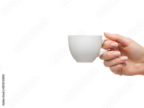 Woman's Hand Holding White Coffee Cup on White Background image