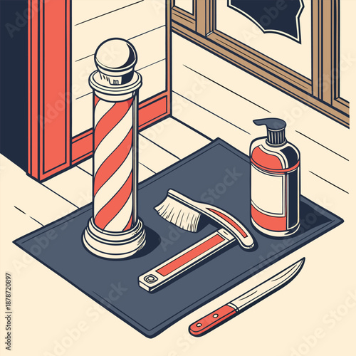 Vintage barber shop essentials on a mat