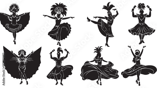 Silhouettes of Traditional Dancers in Dynamic Folk Performance Collection.