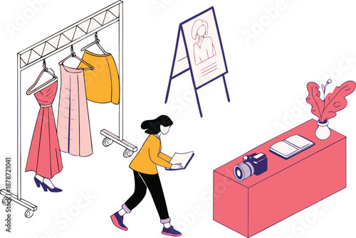 Fashion designer working on new collection in creative studio