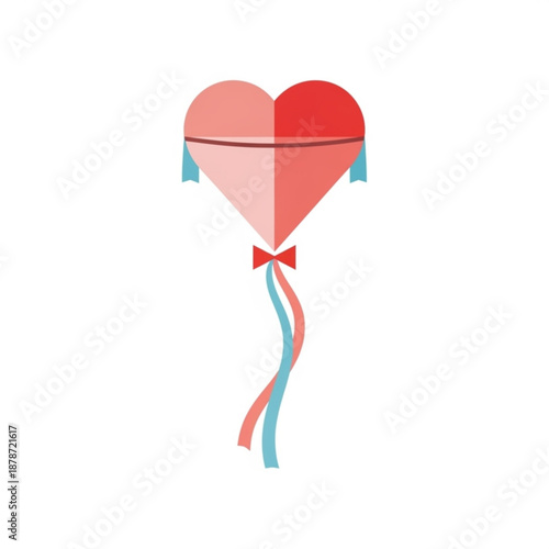 Heart-shaped kite with ribbons in pink and red colors for Valentine's Day  