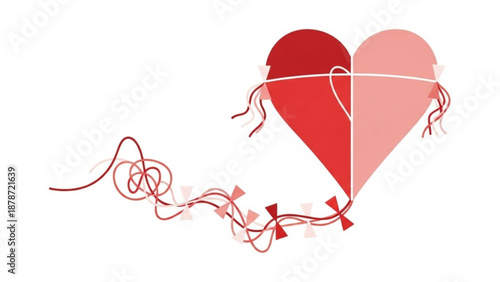 Heart graphic with red ribbons tied for valentine's day concept  
