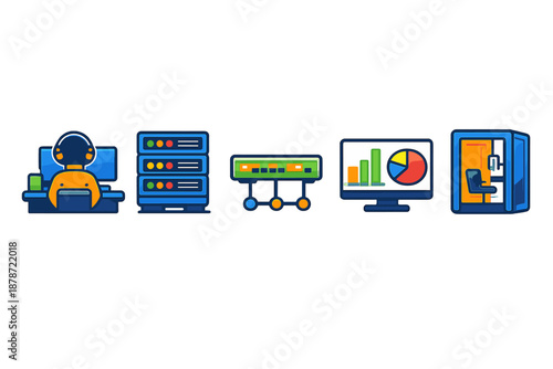 IT infrastructure icons in a row