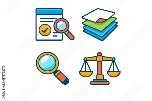 Set of four legal and document icons