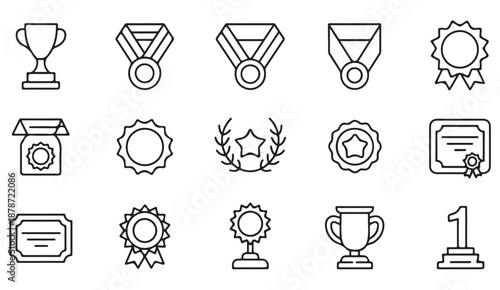 Success and recognition outline icons set for apps and web design