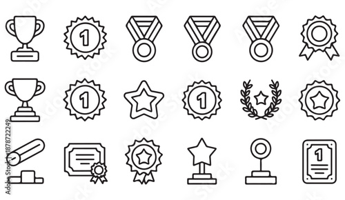 Achievement and reward symbols icon pack in clean outline style