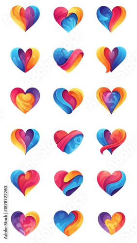 Colorful heart shapes in various designs for Valentine's Day  