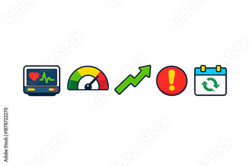 Collection of colorful digital icons on a dark background